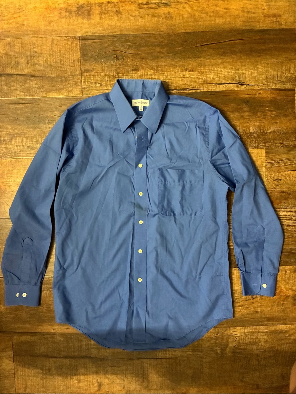 Yves Saint Laurent Men's Blue Long-Sleeve Dress Shirt